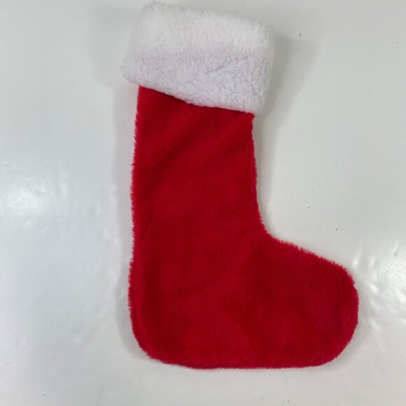 Red & White Plush Christmas Stocking Soft Faux Fur Festive Holiday Decoration - Picture 2 of 5